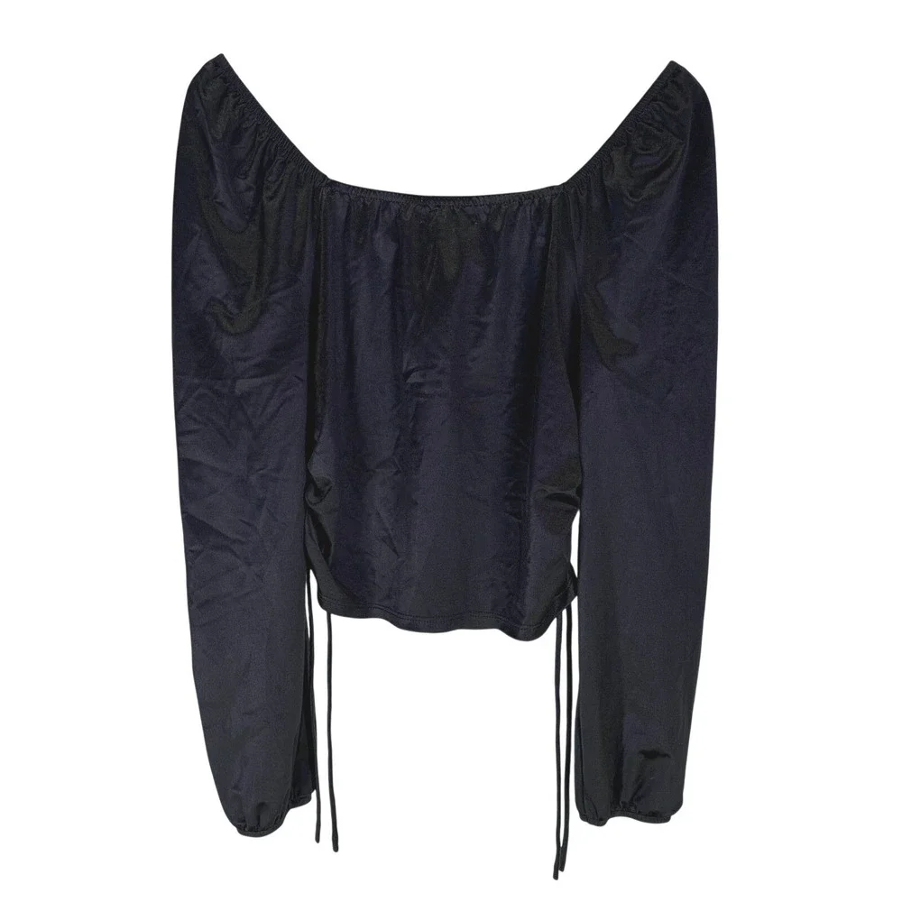 Madden‎ NYC Women's XL Black Ruched Sweetheart Neck Side Tie Crop Top Whimsigoth